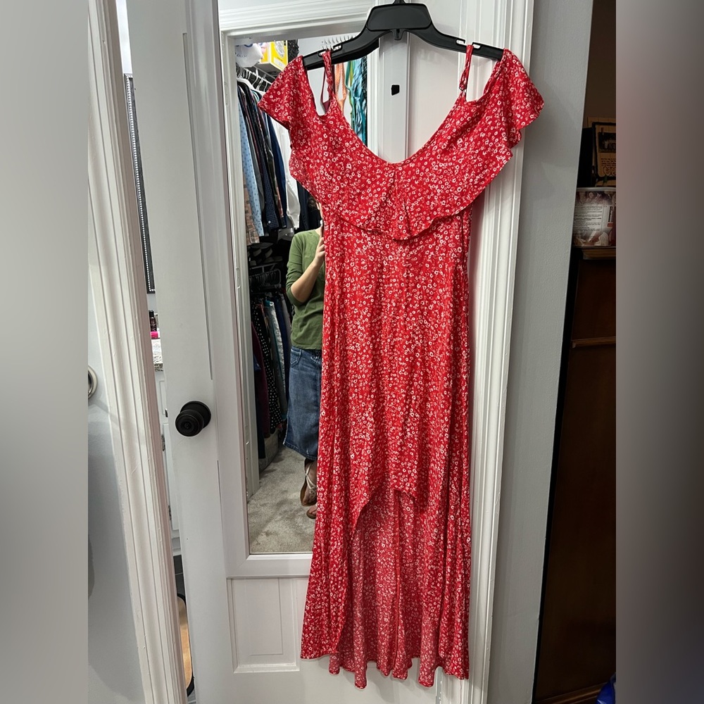 High low off shoulder dress